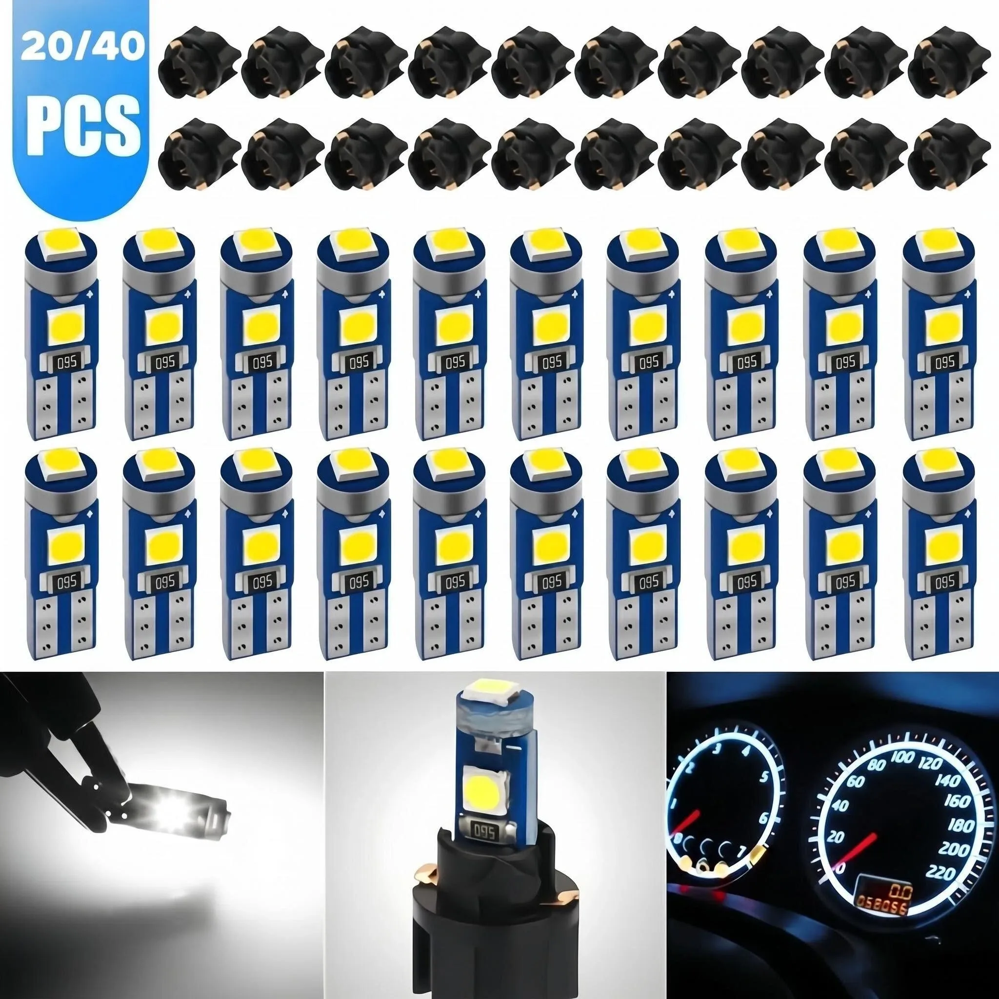 20/40x T5 LED Bulbs+ Socket | 74 17 37 W3W Instrument Panel Cluster Dash Gauge