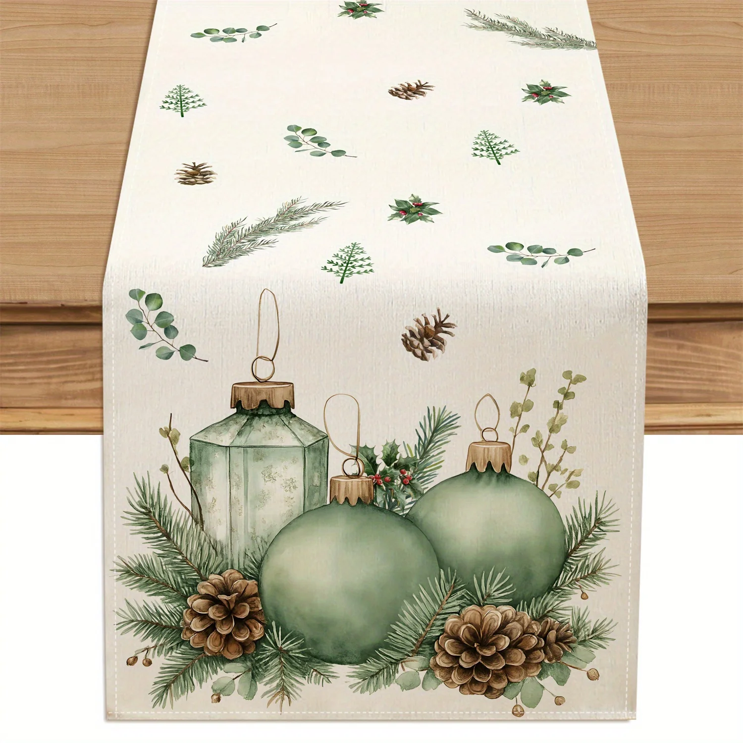 Green Green Christmas Ball Table Runner, Watercolor Pine Cone Eucalyptus Holly Table Decor, Seasonal Winter Holiday Kitchen Dining - Aliexpress Deal