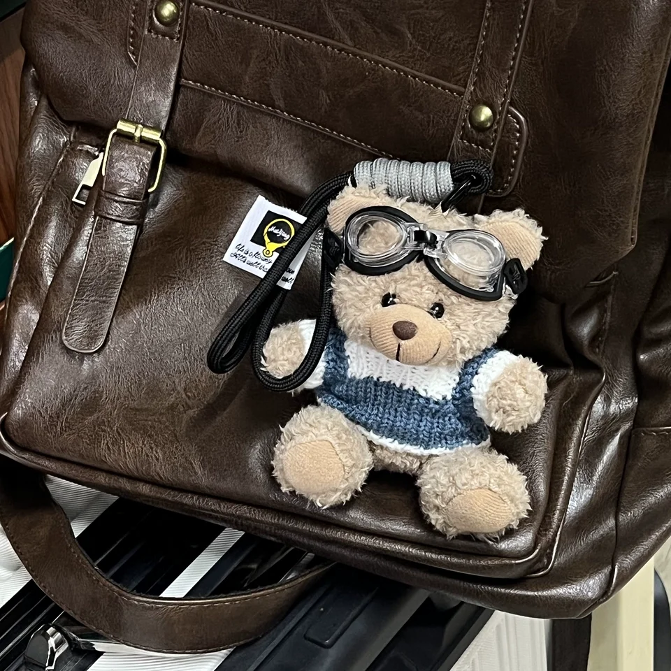 الإبداعية الدب الصغير المفاتيح أفخم البني لطيف الدب مع الملابس الكرتون الباندا دمية سلسلة مفاتيح حقيبة قلادة زوجين Keyrings الهدايا