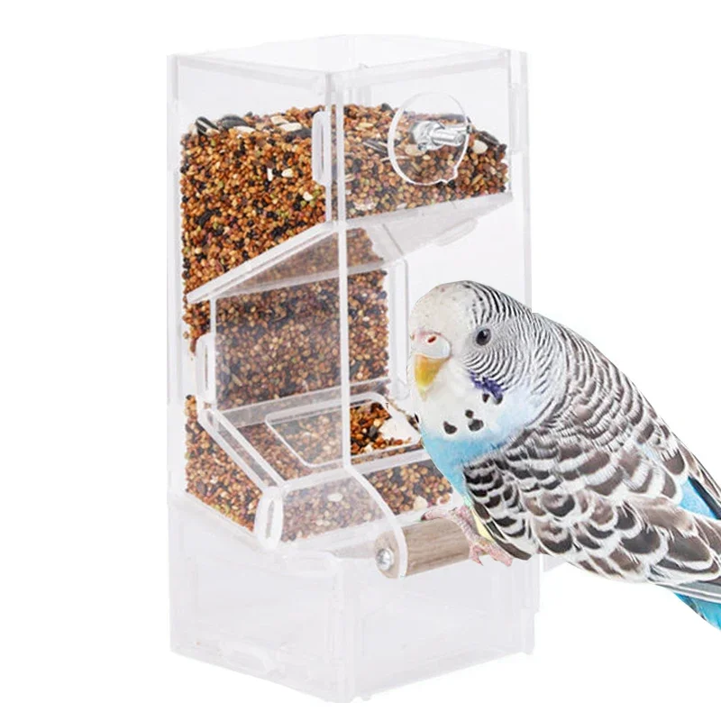 

Window Bird Feeder Large Capacity No-Mess Parrot Feeder Transparent Cockatiel Food Container for Canary Bird Cage Accessories