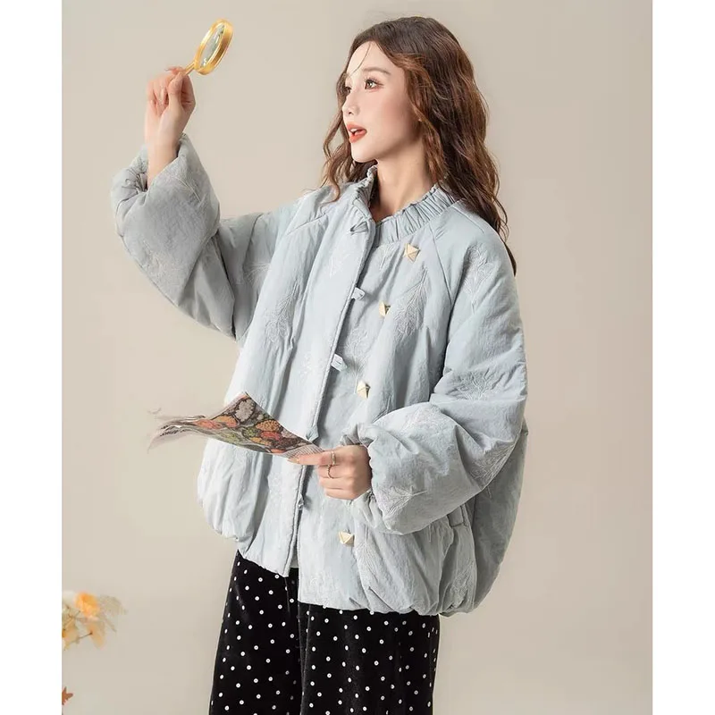 Abrigo de Primavera para Mujer, Estilo Vintage, Bordado, de Algodón, para Otoño e Invierno, Nuevo, Holgado, con Botones, Chaqueta Cárdigan
