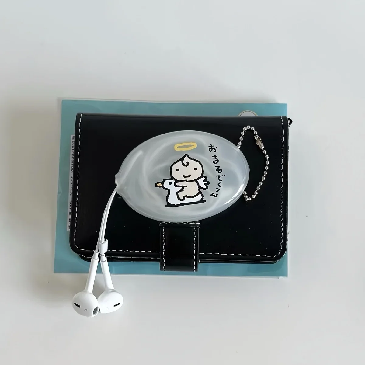 Cute Cartoon Angel Mini PVC Earphone Storage Pouch, Oval Portable Coin Purse Bag Charm Pendant for Earbuds Small Additions Gift