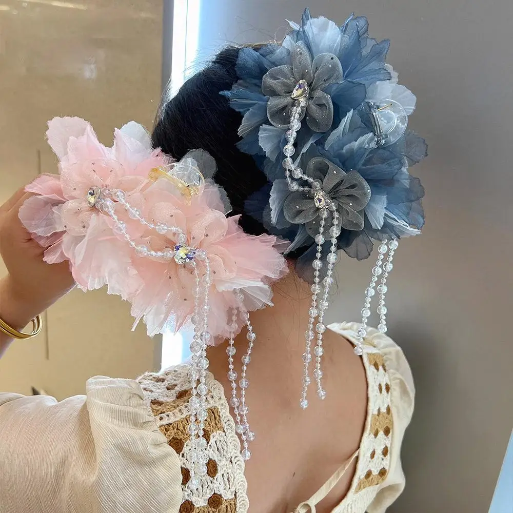 

Gift Flower Pearls Grasping Clip Tassel Puffy Shark Clip Party Performance Hair Claws