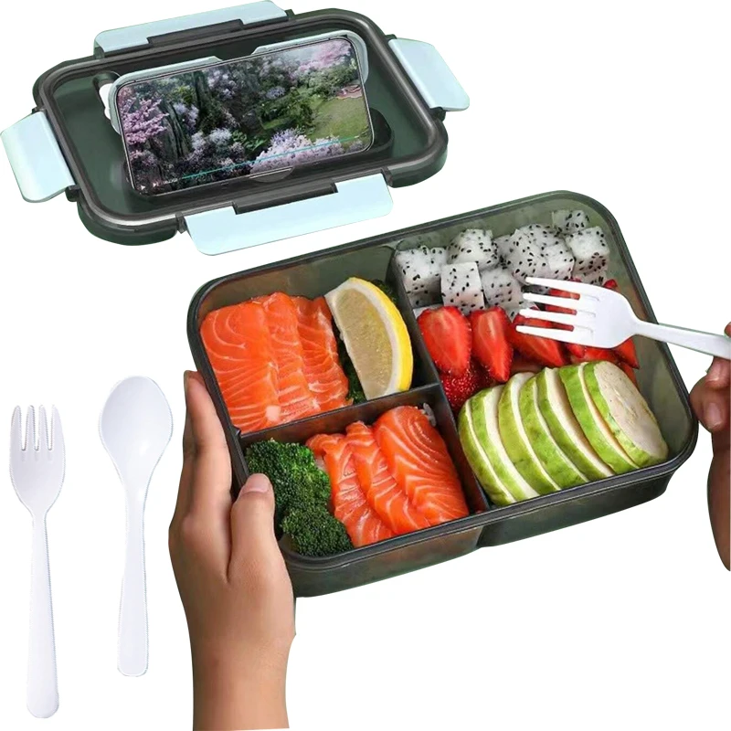 Tragbare Lunchbox mit Deckel, in Fächern geteilt, isolierte Lunchbox für Büroangestellte, Thermo-Lunchbox, Bento-Lunchbox