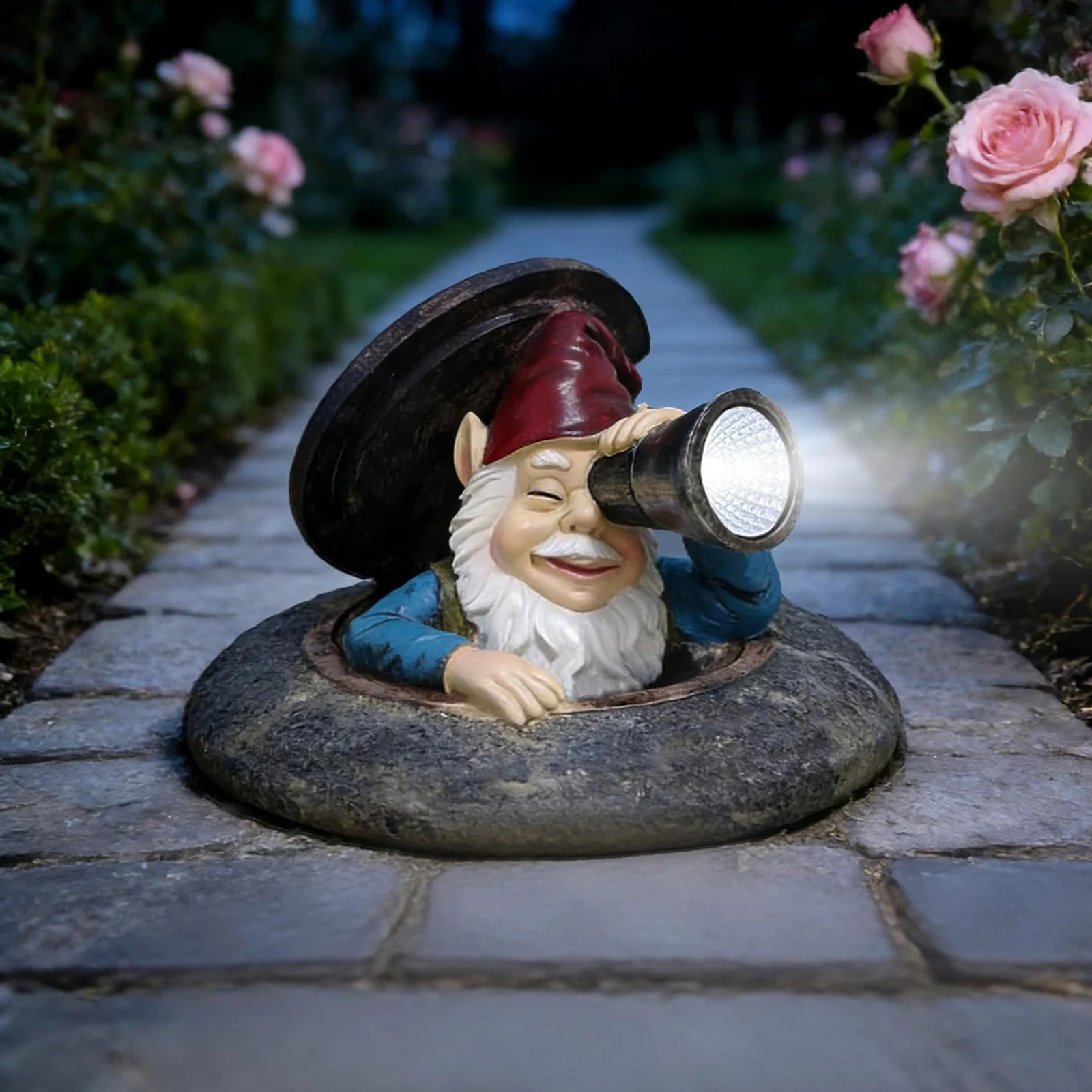 Solar Funny Garden Ornament with Solar Light Cute Figurine Light Ornament Lamp for Yard Lawn Porch Balcony Patio Home Decor