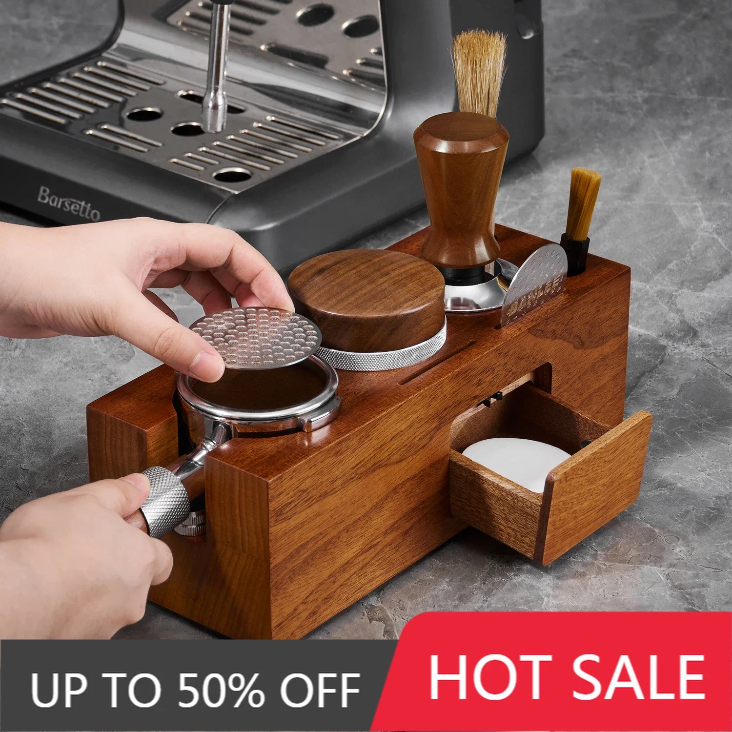 51/53/58mm Wood Coffee Tamper Holder Espresso Tamper Station Stand Wooden Base Espresso Tools Barista Accessories