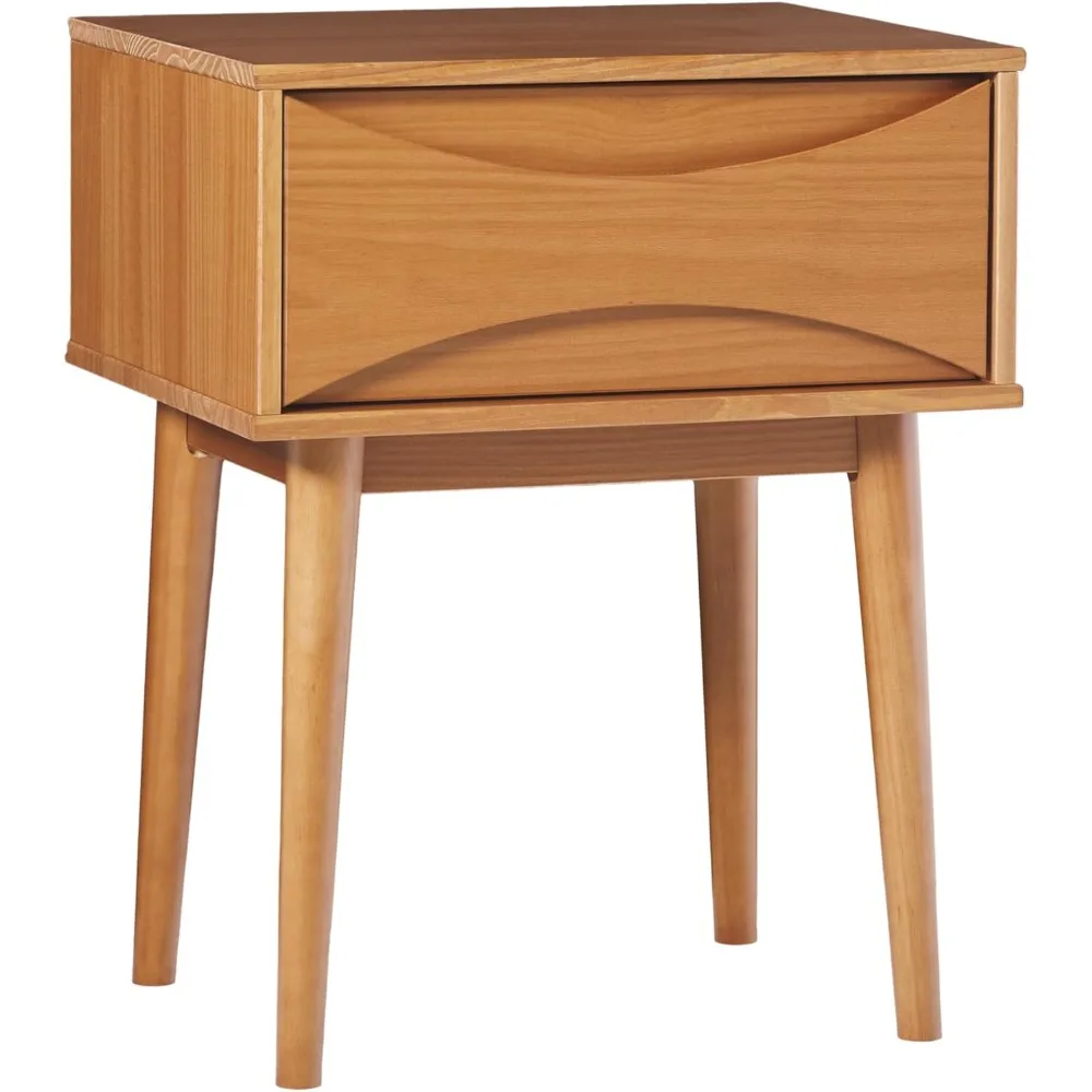 Modern Solid Wood Retro 1-Drawer Nightstand, 25 Inch, Caramel