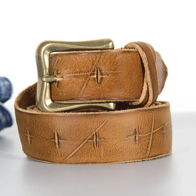 Retro Soft Cowhide Women's Belt with Pure Copper Button