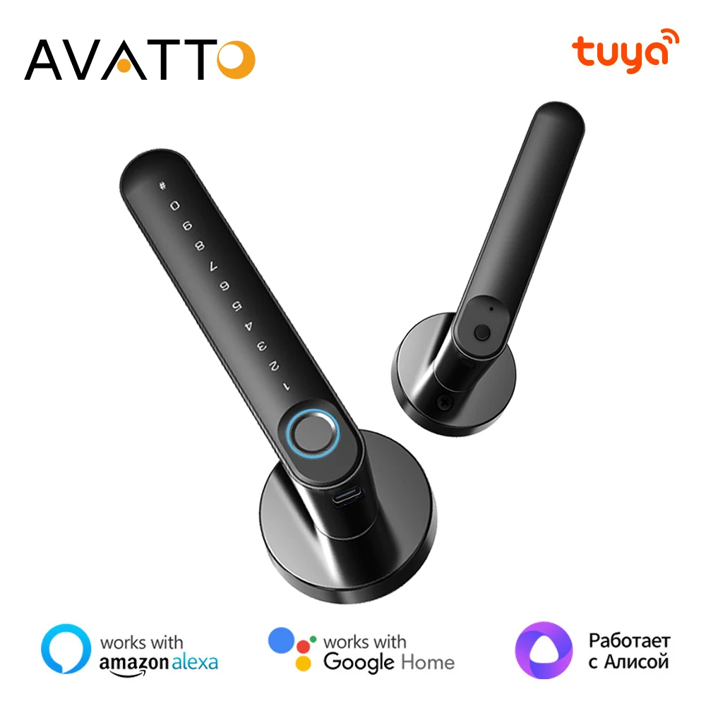 AVATTO Tuya WiFi Smart Door Lock Handle With Fingerprint Key Card Digital Door Lock Password/Key/IC Card For Tuya/Smart Life