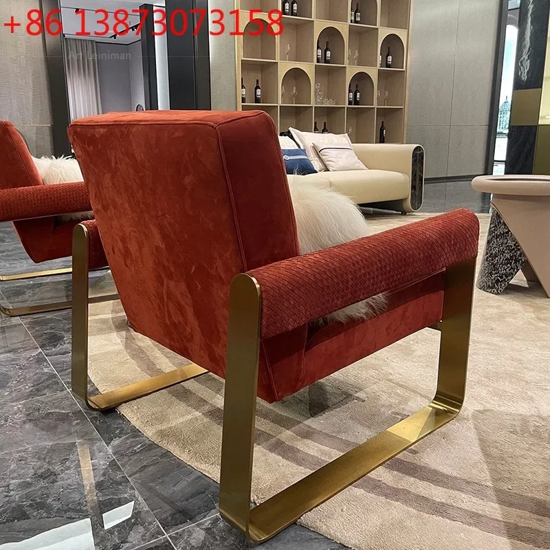 

Italian light luxury minimalist single sofa living room designer leisure sofa chair stainless steel yang
