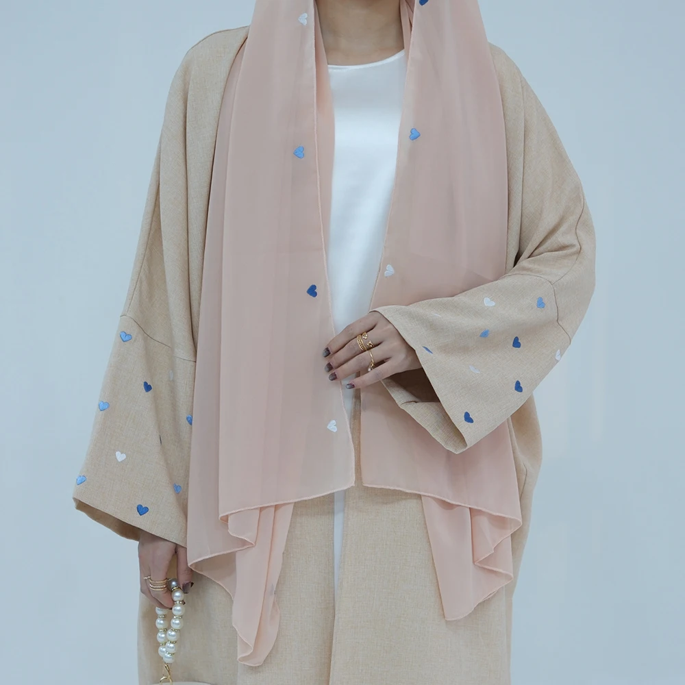 

Embroidery Heart Hijab Muslim Women Headscarf Middle East Dubai Türkiye Headband Islam Fashion Scarf Female Long Turban