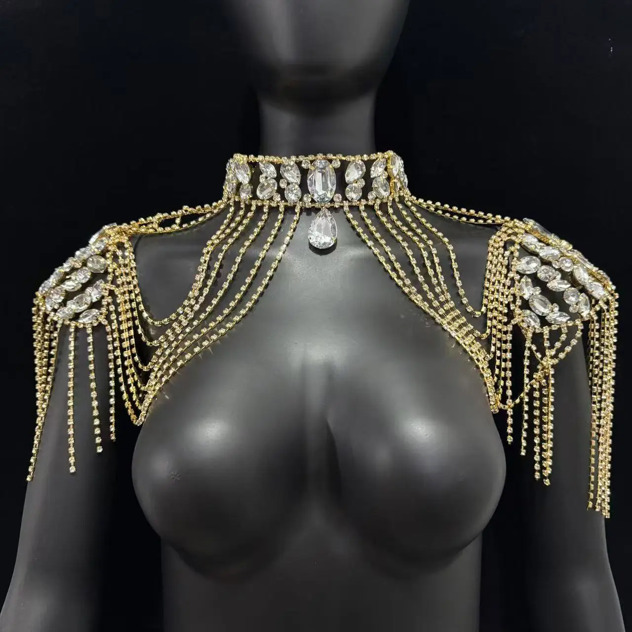 European and American style shoulder chain tassel shawl high-end women's accessories rhinestone body chain crystal necklace acce