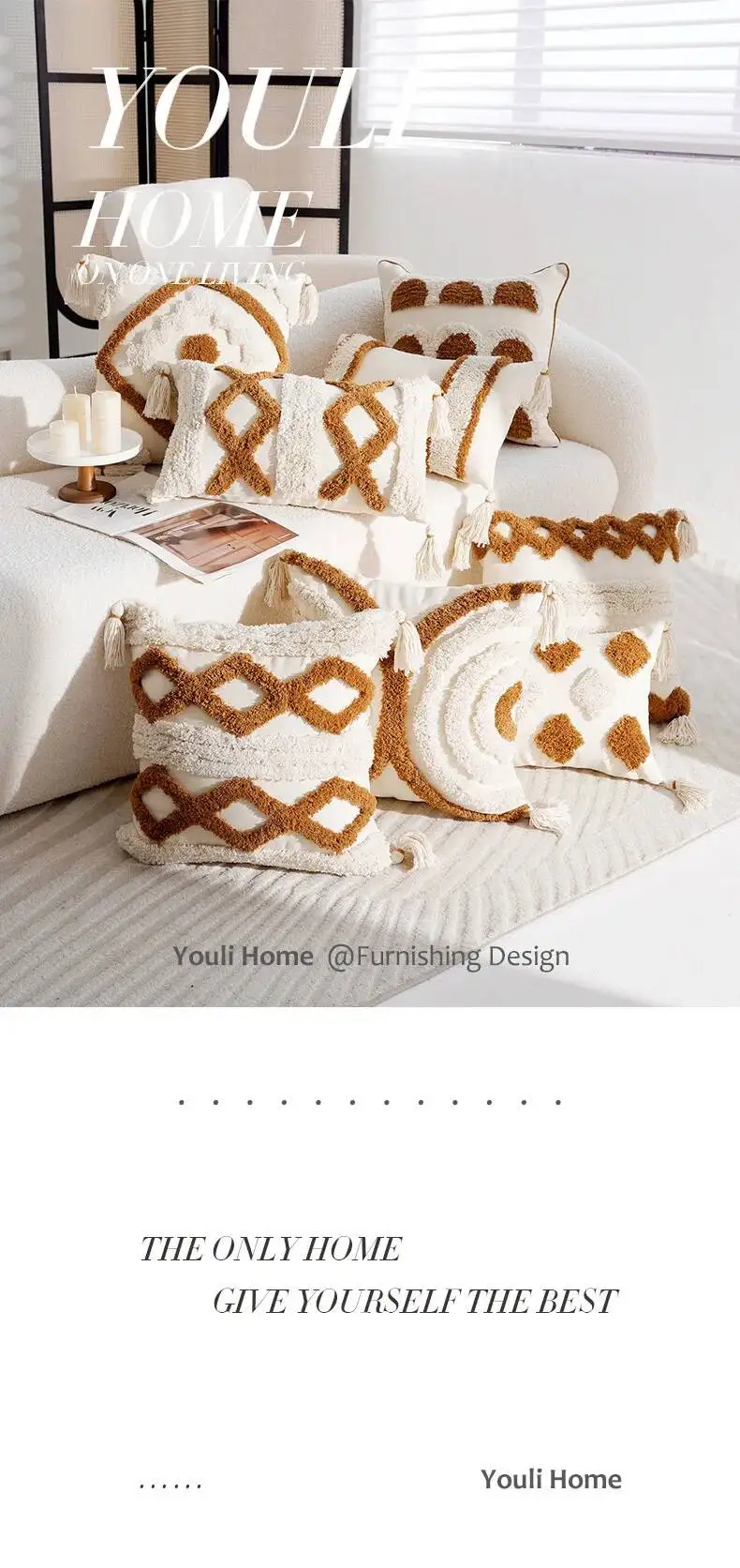 Boho Orange Gewebte Getuftete Dekorative Kissenbezüge Moderne Bohemian Quadratische Kissenhüllen für Sofa Schlafzimmer Wohnzimmer – Detail 1