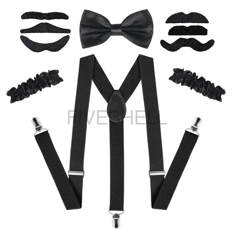 1920s Mens Great Gatsby Party Cosplay Costume Suit Men Gangster Party Props Hat Cigar Suspender Pocket Watch Accessories Set