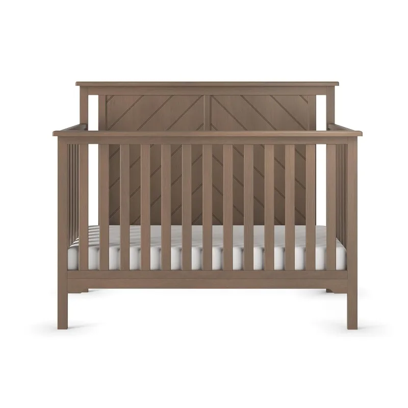 Hampton Flat Top 4-in-1 Convertible Crib, Baby Crib Converts to Day Bed, Toddler Bed and Full Size Bed, 3 Adjustable Mattress