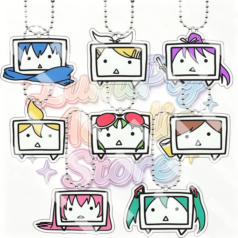 Creative Hatsune Miku Vocaloid Retro TV Frame Q Version Acrylic Keychain Kaito Kagamine Rin Megurine Anime Cartoon Pendant Charm