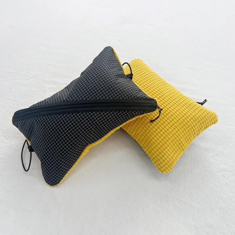 2-in-1 Pillow Storage Bag Grid Pattern Retro Color Makeup Organizer Large Capacity Multifunctional Camping Headrest