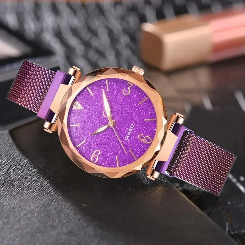 Relógio feminino de luxo magnético céu estrelado senhora relógio de pulso malha relógio feminino נוz reloj mujer montre