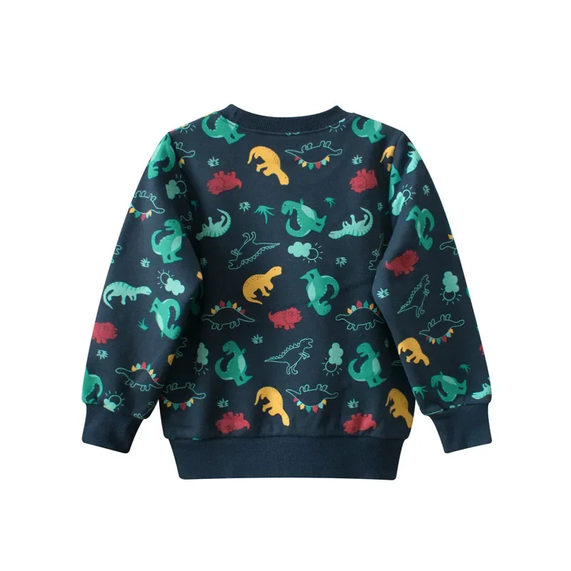 2025 Winter New All Over Print Children's Sweatshirt Dinosaur Cartoon Pullover Top Boys Hoodies Long Sleeve Velvet Kids Outfit