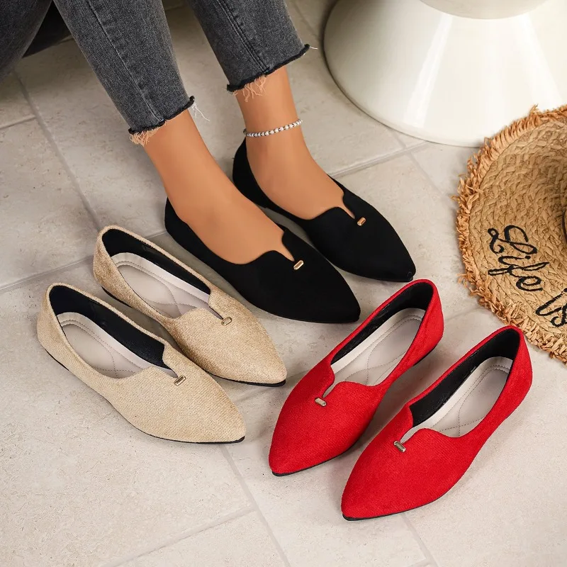 

Flat Work Shoes Women's Pointed Toe Four Seasons Soft Sole Non-Slip Comfortable Suede Single