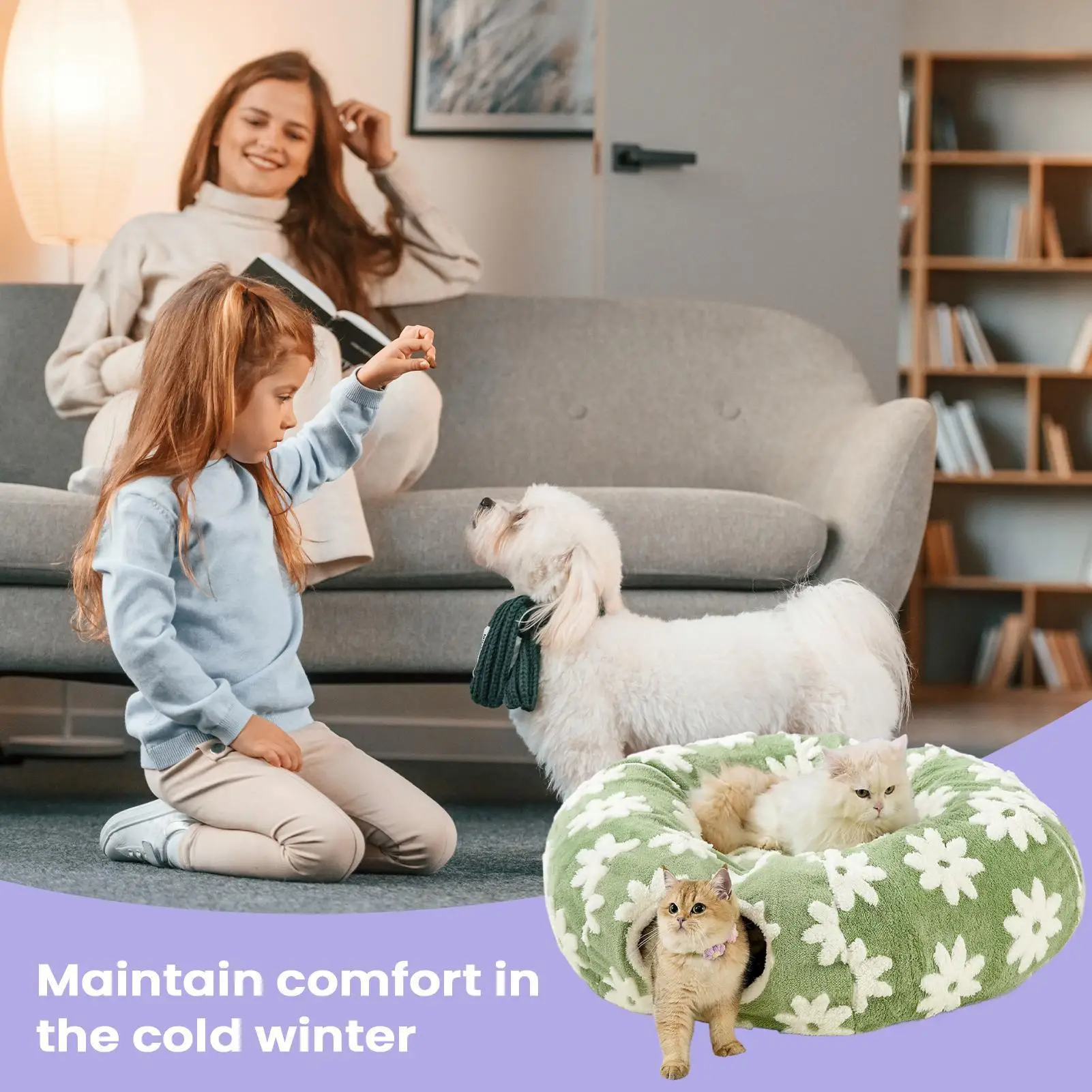 

2-in-1 Flower Design Interactive Cat Tubes & Tunnels Plush Cat Tunnel Cat Nest Toy Cat Entertainment Drilling Channel With Ball