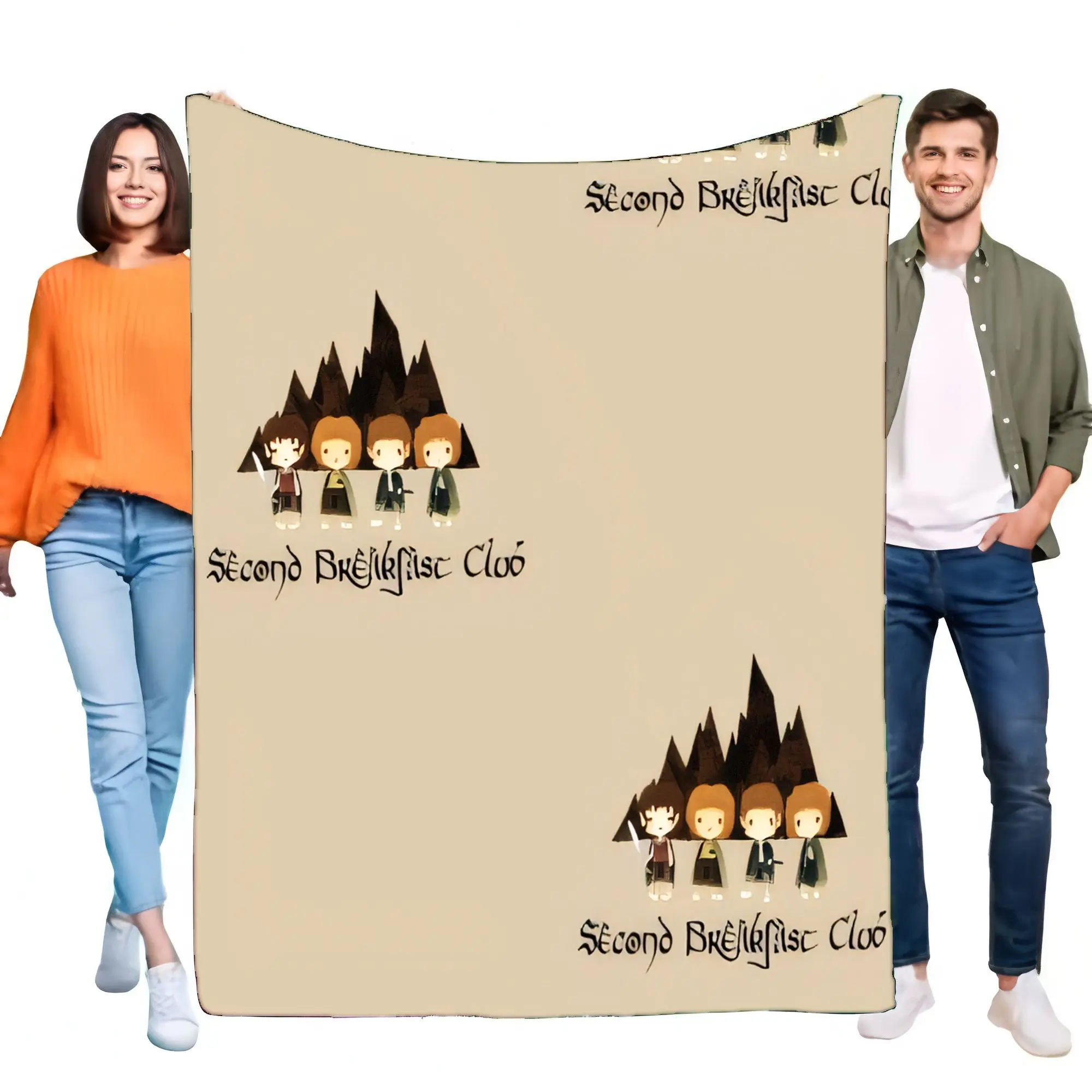 Second Breakfast Club Blanket, LOTR Hobbits Soft Flannel Fleece Throw, Fantasy Movie Fan Home Decor, Cozy Warm Portable Gift for