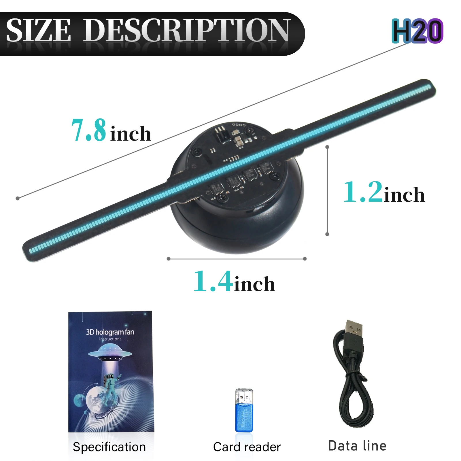 10–20 cm 3D-Hologramm-Fächer, 0603 LED-Perle, HD, flimmerfrei, holografischer Projektor, Werbung, Logo-Schild, TF-Karte, Weihnachten, Halloween