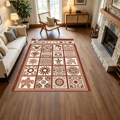 Bohemian Style Marine Animal Geometric Tile Carpet Tropical Ethnic Style Anti-Wear Floor Mat Home Room Decoration