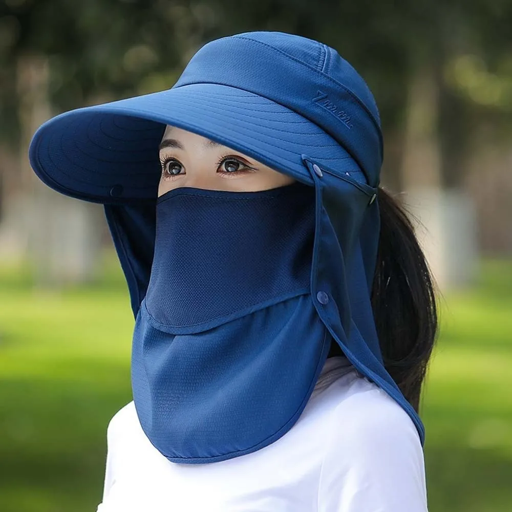 

Windproof Rope Anti-UV Shawl Mask Hat Face Covering Adjustable Picking Tea Hat Solid Color Polyester Neck Protection Cap Sport