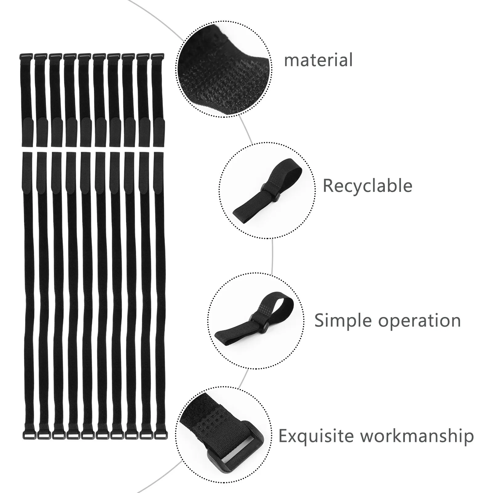 20Pcs Nylon Hook Loop Cable Strap Reusable Bundling Fastener for Cable Management Office Home Computer Desk Wire Tie Black - view 2