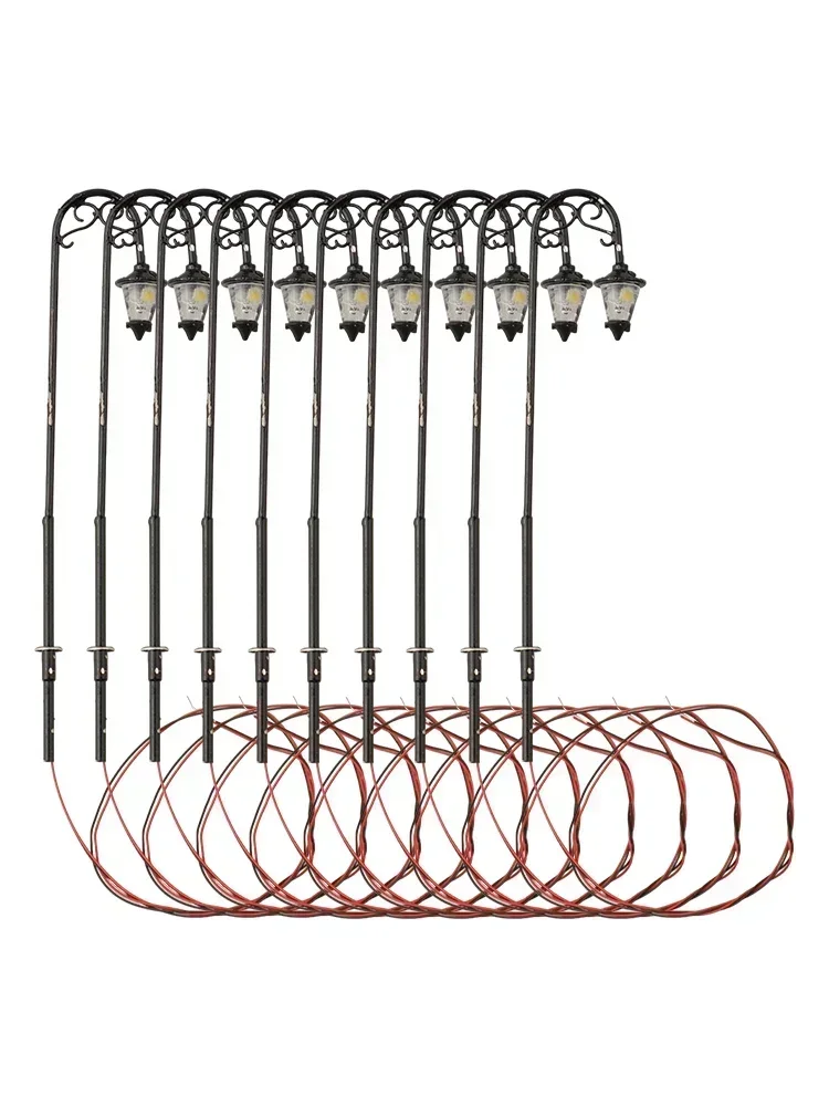 10Pcs H0 Gauge 1:87 LED Park Lanterns Light Lamps 63mm Model Making Bonsai Building Complete Painted Light Garden Decoration 3V