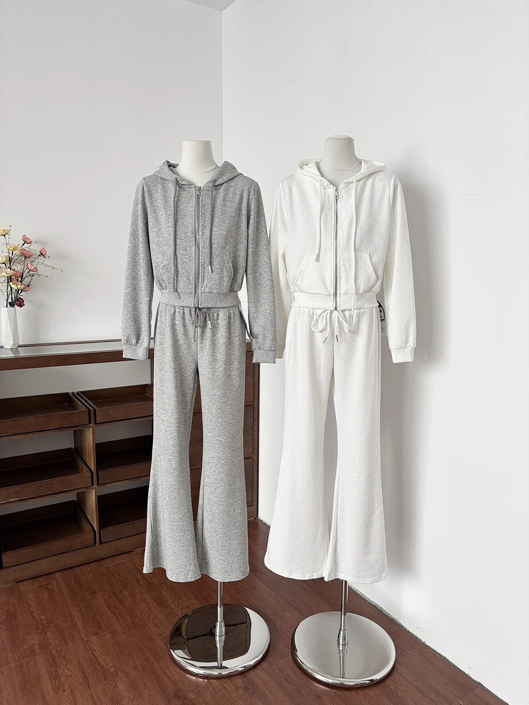 

Spring Summer 2026 Women's Hoodie Sweatshirt Rhinestone Versatile Simple High Waist Casual Pants Fashion Set Polyester Fiber ...