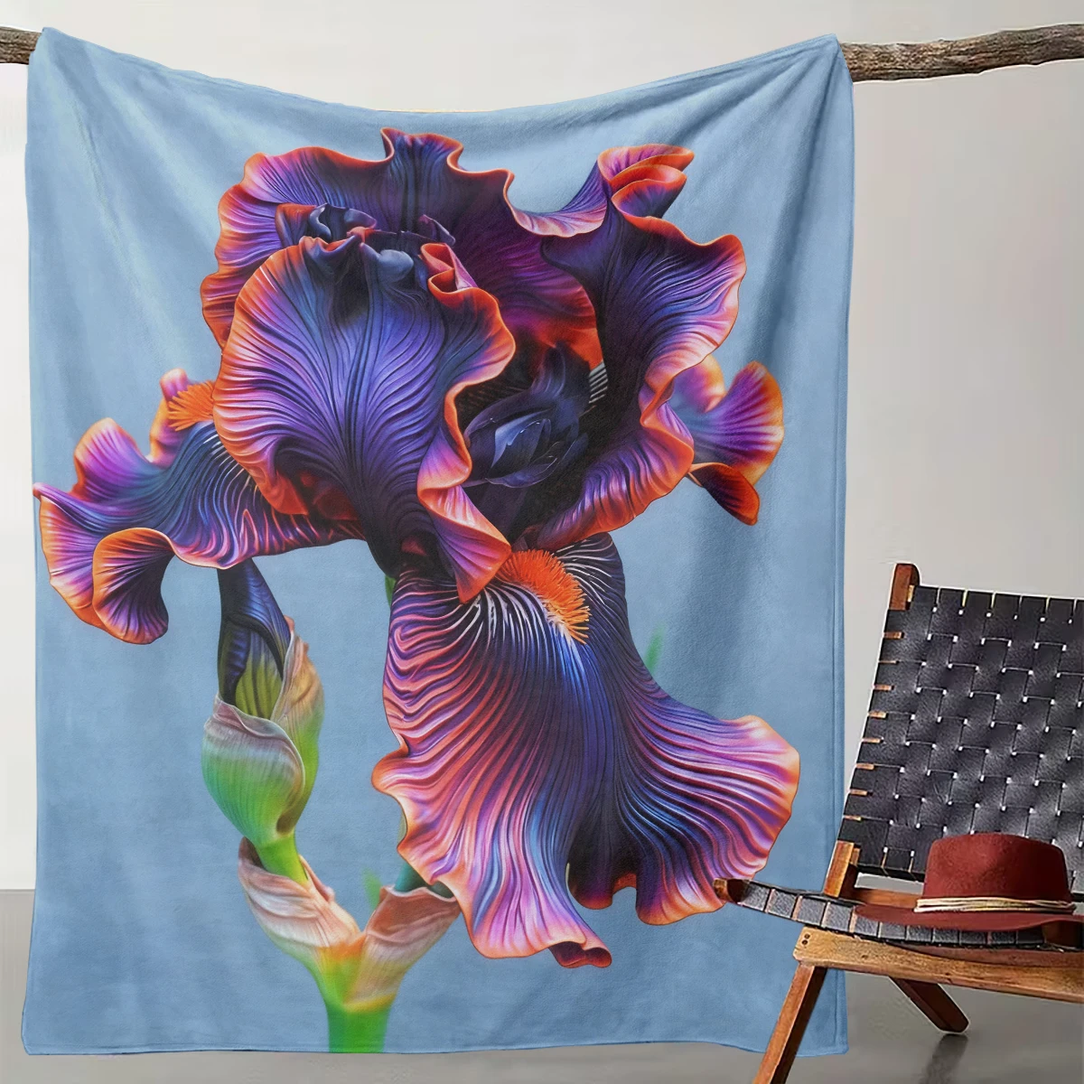

1 Piece of Gorgeous Iris Flower Art Blanket, Light Luxury Bedroom Sofa Decorative Blanket