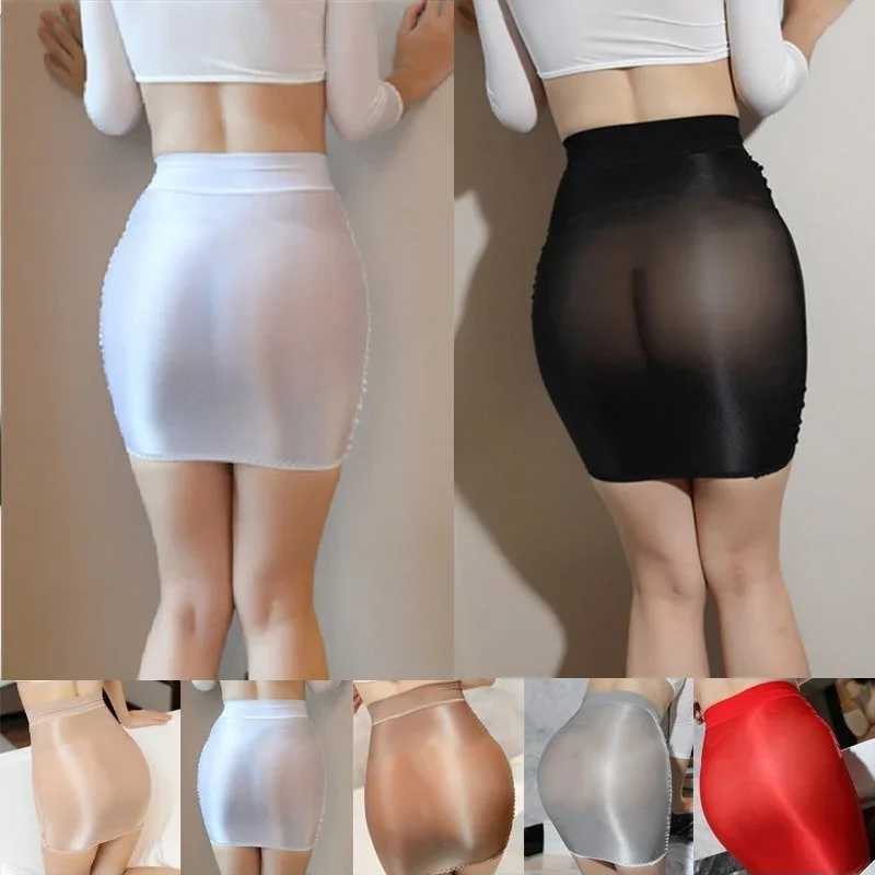 NEWFUNJOIN Elastic Ladies Short Skirts See Through Package Hips High Transparent Silk Sexy Sheer Mini Night Outfit Skirt Dresses