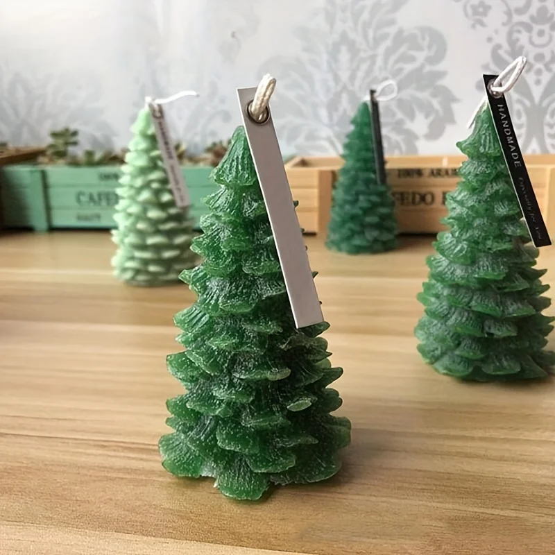 1pc DIY Gypsum Plaster Mould Cedar Shape Silicon Moulds for Candle Soap Mold Christmas Tree Silicone Candle Mould