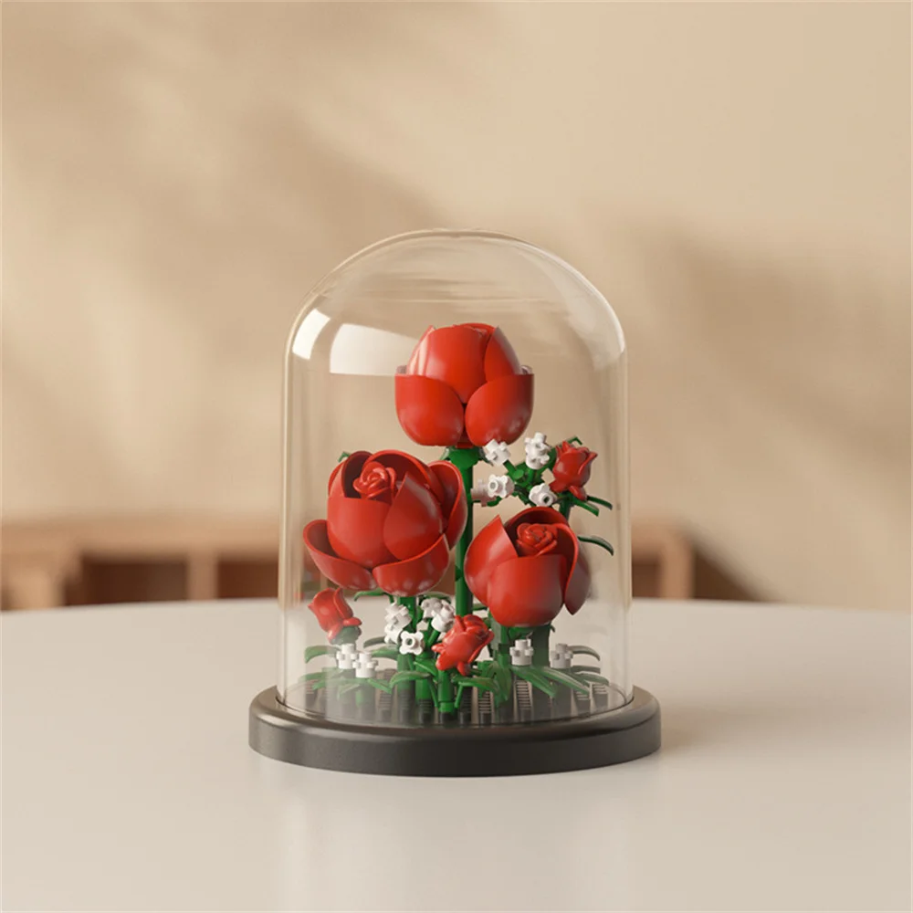 MOC Eternal Bouquet Rose Building Blocks Flower Building 3D Set DIY Eternal Bouquet Display Box Brick Toy for Home Office Decor