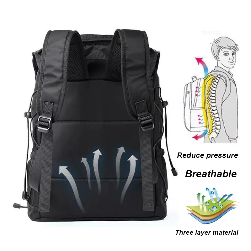 New Drawstring Hasp Buckles Casual Backpack Men Women College School Bags Notebook Backpacks Simple 15.6 Inch Laptop Bag For Men