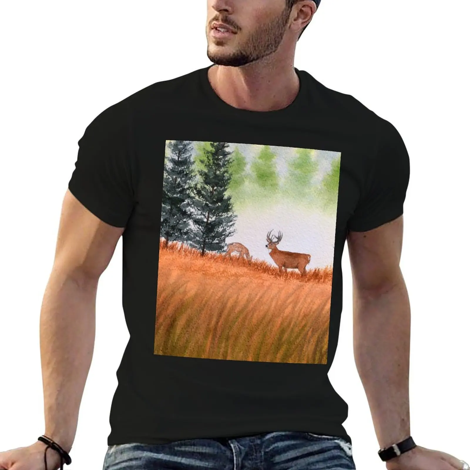 Deer On A Misty Morning T-Shirt Tough Fabric Work Tee