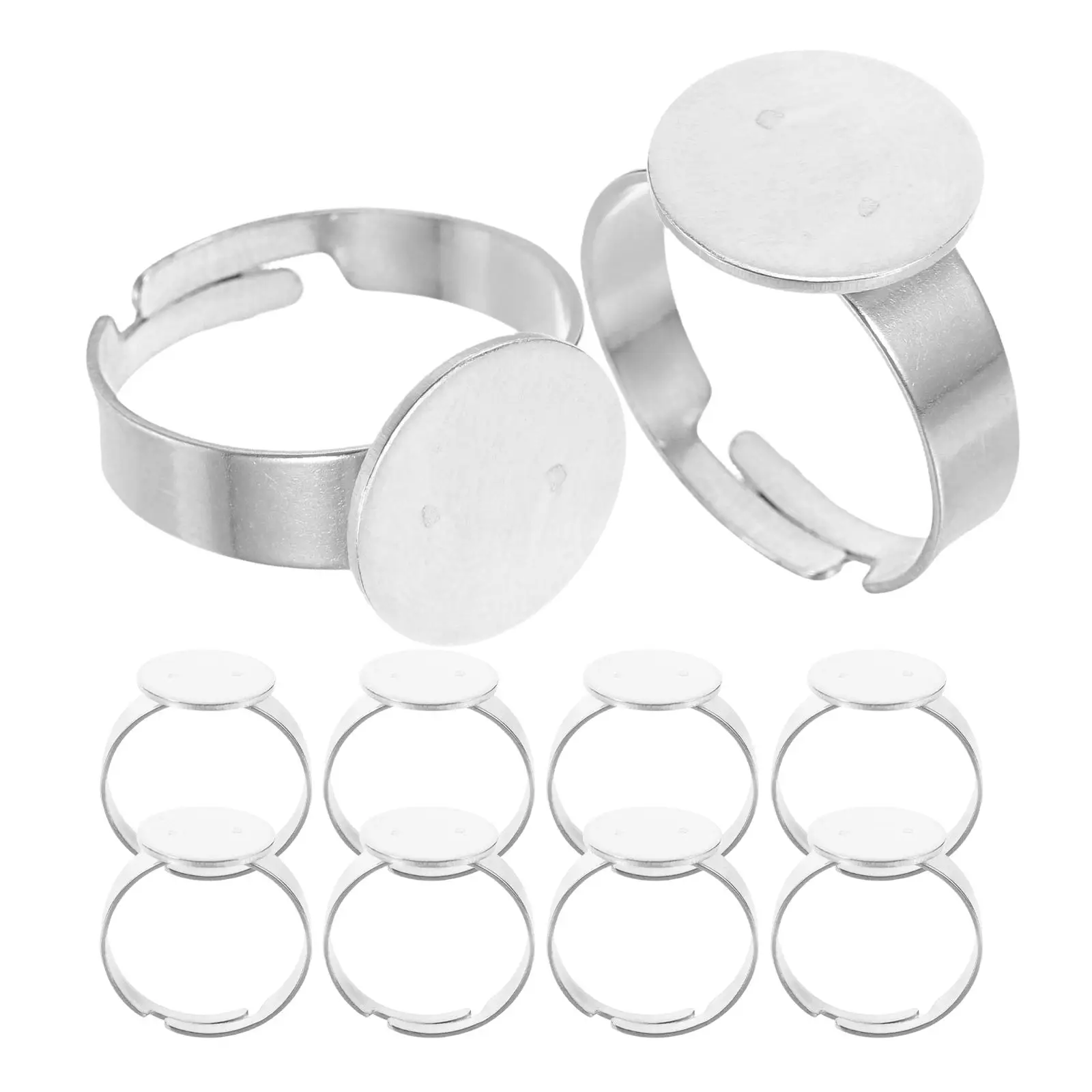 

20 Pcs Stainless Steel Ring Tray Base Silver Bezel Adjustable Bases Setting Jewelry Portable Ring Holder Compact DIY Craft Gifts