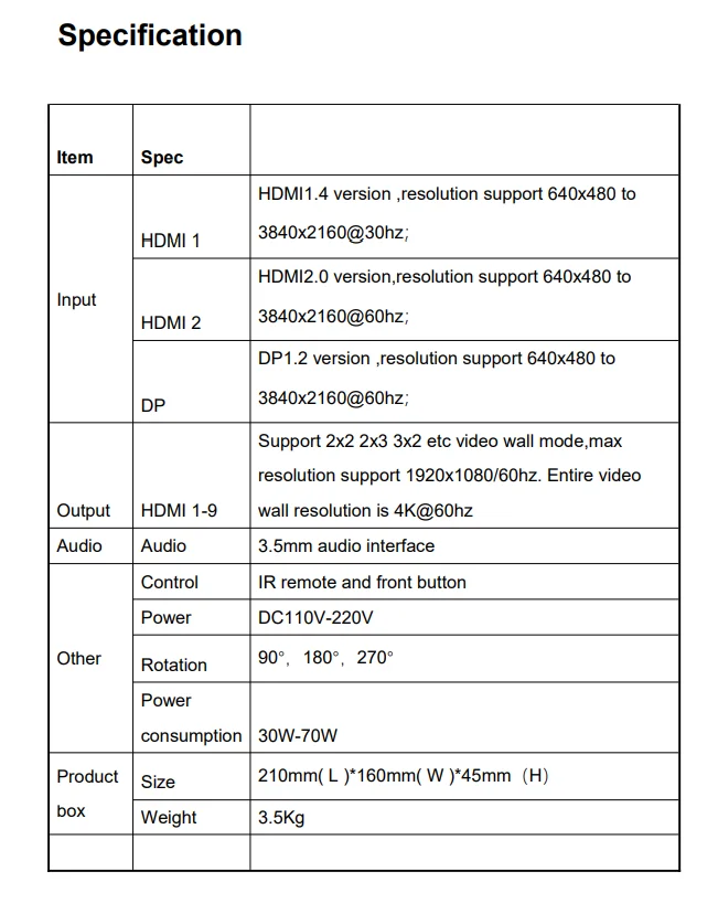 High Quality 3 High Definition Multimedia Interface Input 3 Output 3x3 Video Wall Controller