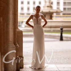 Vestidos De Novia bohemios De sirena con cuello en V, apliques De encaje, vestidos De Novia sin espalda, Vestido De Novia sin mangas