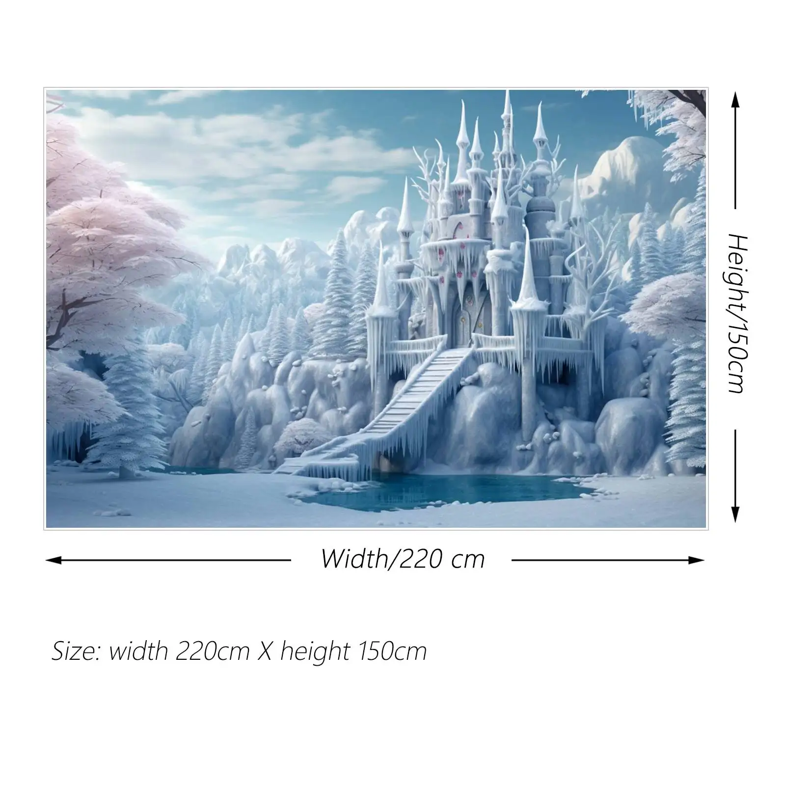 MOON.QG Photography Backdrop Children\'s Birthday Snow Frozen Queen Princess Castle Wall Backgrounds Mountains Forest Photo Booth