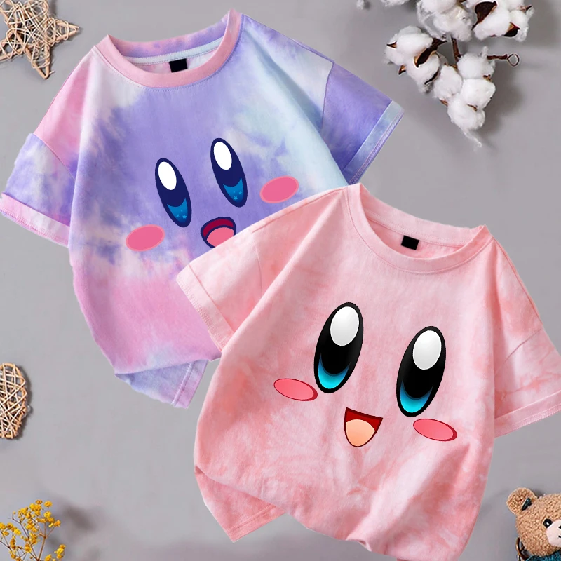 

Star Kirby Children's T-shirt Summer Cotton Short Sleeved Boy Cartoon Anime Figures Tee Girl Kawaii Casual Top Kid Clothes Gifts