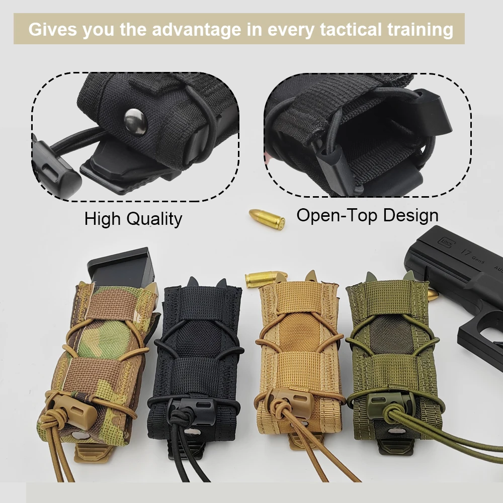 Tactical 9mm Magazine Pouch Hunting Single Magazine Bag Outdoor Molle Flashlight Pouch Torch Holder Hunting Knife Holster Bag