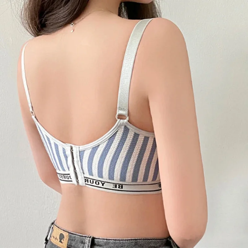 Pure Cotton Thin Comfortable Maternity Breastfeeding Bra New Collection No Steel Ring Anti Sagging Striped Women's Underwear