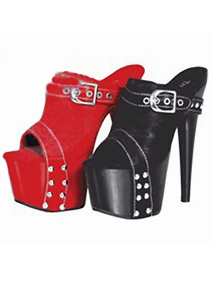 17CM Women\'s High Heeled Shoes Thick Platform Gothic Shallow Slippers Rivet Big Size Nightclub 7 Inches White Party Buckle Strap