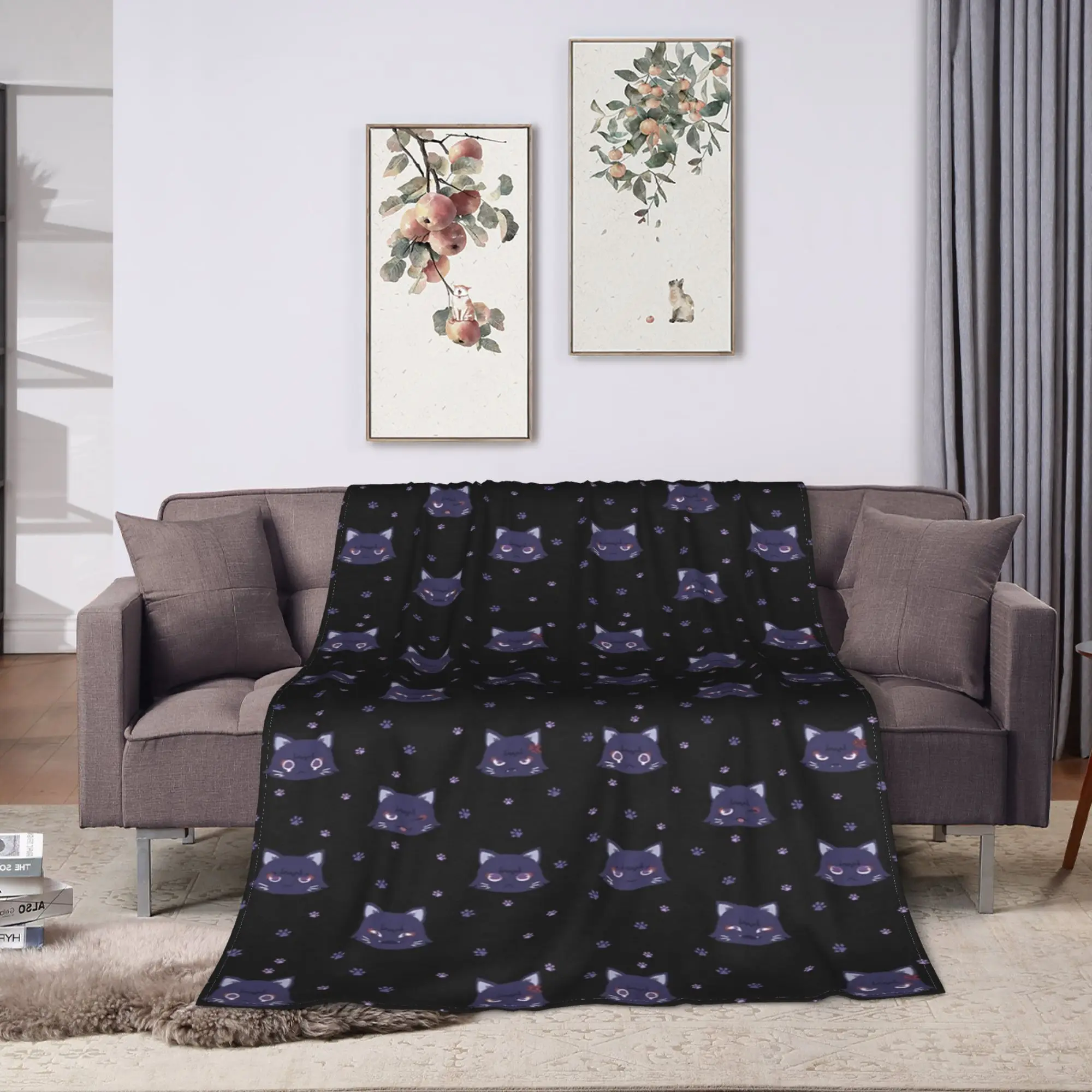 Scarameow Wanderer cat Pattern Throw Blanket Comfortable Funny Blankets G-Genshin I-Impact Flannel Bedspread Bed Cover
