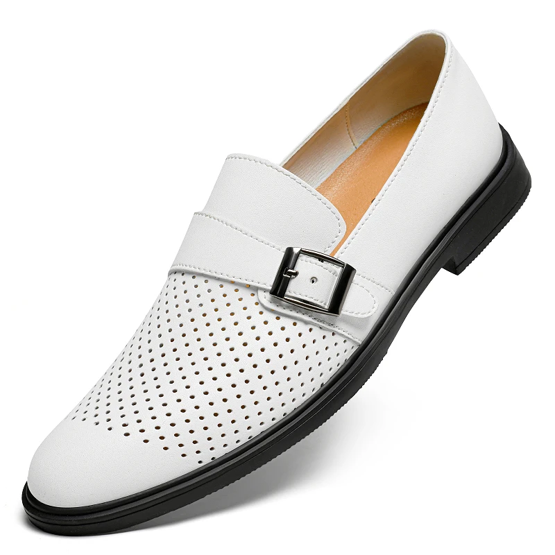 Men Premium Leather Punching Loafers Slip-On Comfortable Casual Shoes All-match Dress Shoes for Men Business Classic Penny Flats