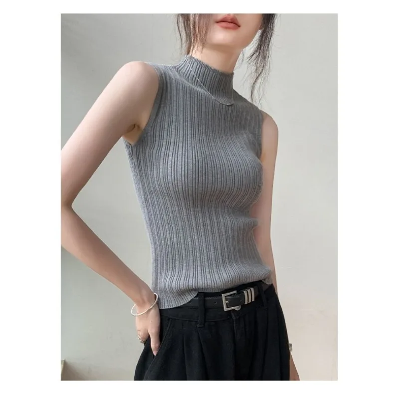 

Miyake Pleated New2025 Summer Elegant Fashion Temperament Sleeveless Half High Neck Vest Temperament Women's Basic Versatile Top