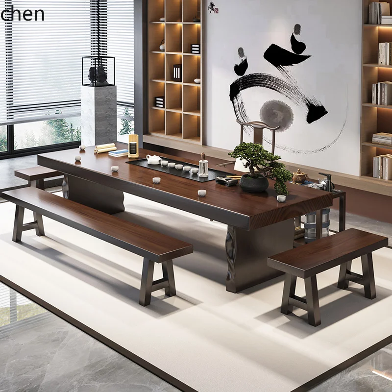 Conjunto de mesa de chá e cadeira de madeira maciça HXL Mesa de chá Mesa de chá de placa grande